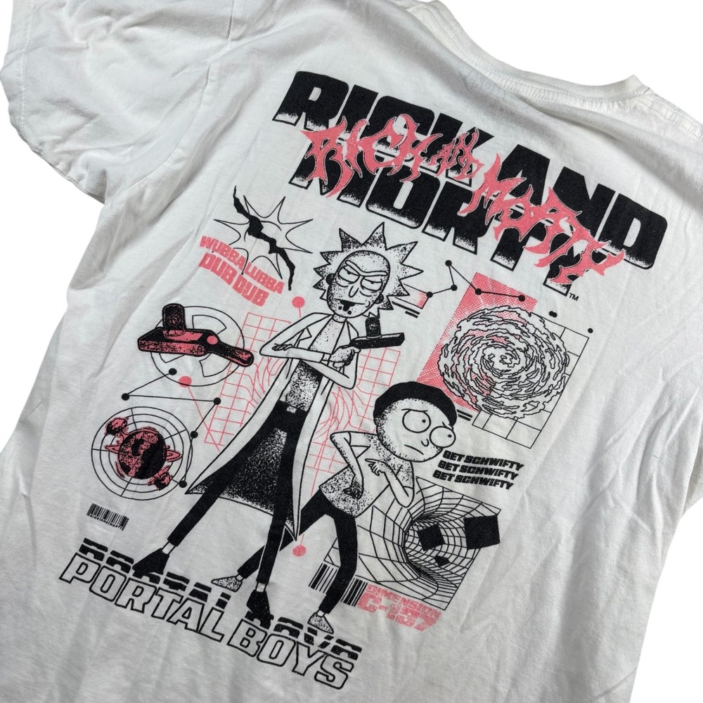 Rick and Morty Portal Graphic T-Shirt Mens Medium White Short Sleeve Streetwear
